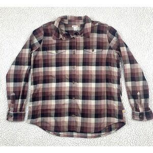 Carhartt Women's Plaid Button Front Shirt L (12/14) Stretch Flannel Long Sleeve